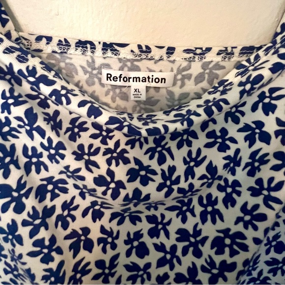 Reformation Rika Crop Top & Wrap Skirt Two-Piece Set in Bombay Blue/White SZ XL - Picture 6 of 9